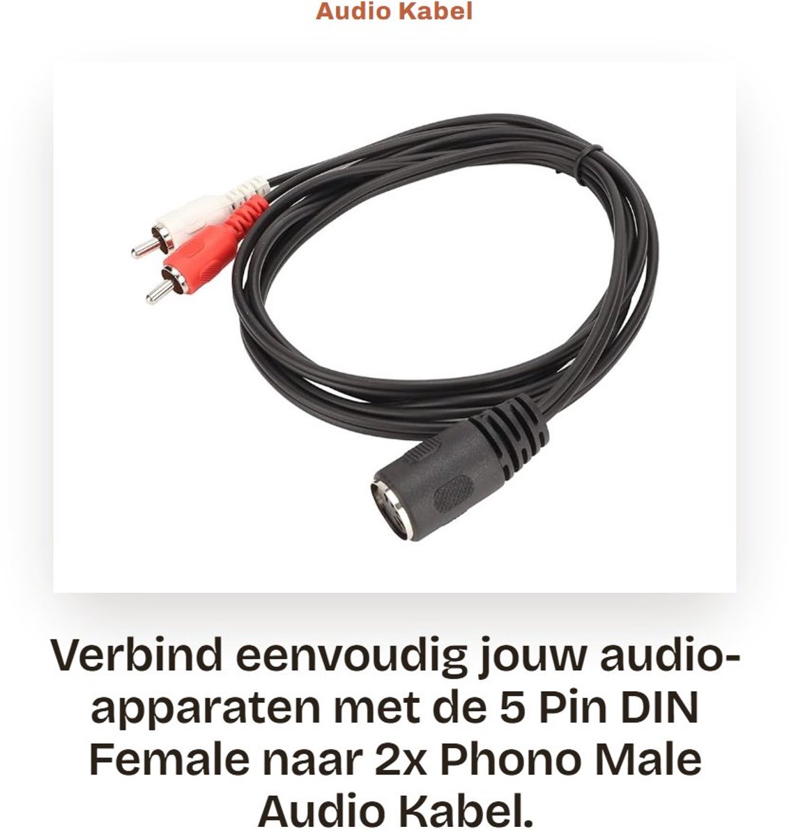 Dailygoods- Audio Kabel 5 Pin DIN naar 2x Phono - 1.5m/4.9ft - Geluidskabel - Hoge Geluidskwaliteit - Schokbestendig - PVC Materiaal