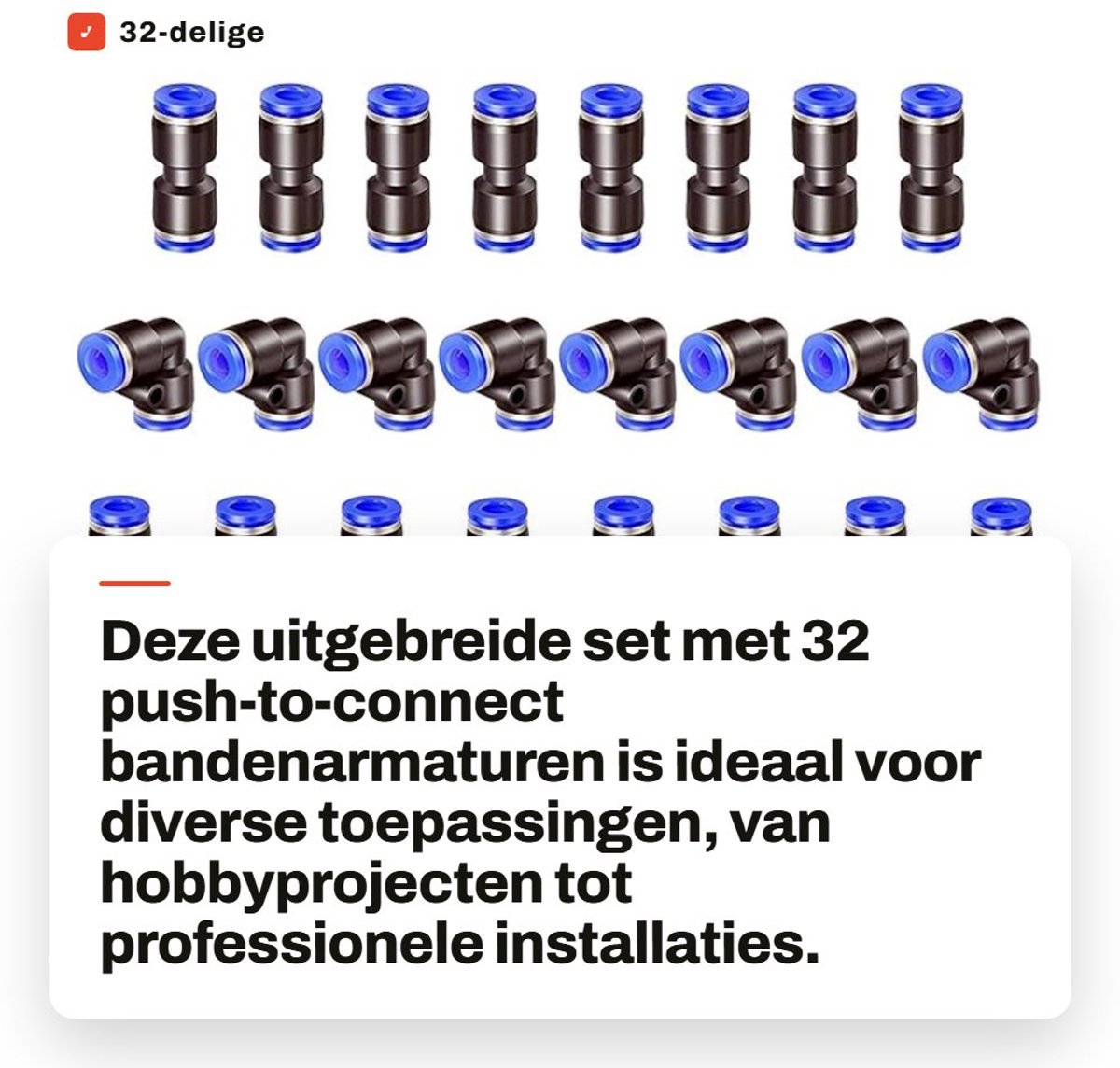 Dailygoods- Bandenarmatuurset 32 Stuks - Spliter/Ellebogen/Y-tak - Eenvoudige Installatie - Goede Afdichting - Sterk Kunststof Materiaal - Levenslang Gebruik - Pneumatische Fittingen