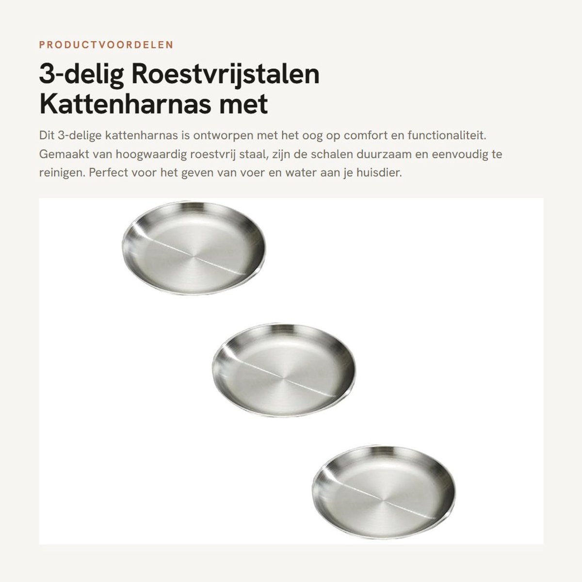 Dailygoods - 3-delig Roestvrijstalen Kattenharnas met Voer- en Waterbakken