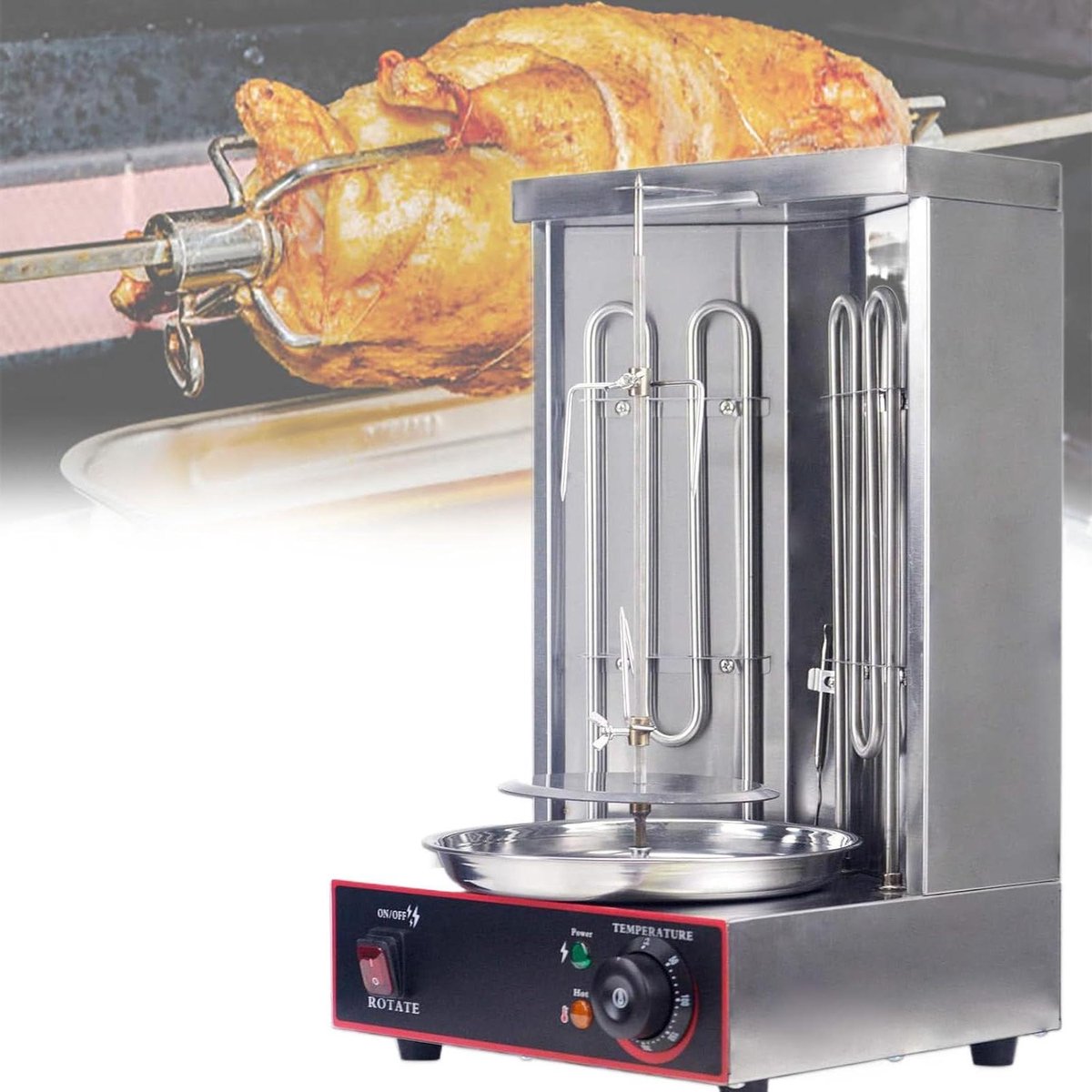 Verticale Kebab Grill - Gyros Grill - Vlees Roosteren - Dubbele Verwarming - 5 kg - Zilver