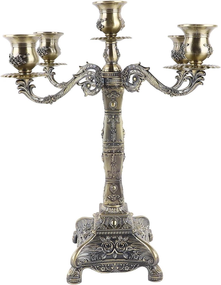 Kandelaar Vijf Armen - Kaarsenhouder Vintage - Romantische Sfeer Creëren - Gemaakt van Zinklegering - 35x18x11 cm - Brons