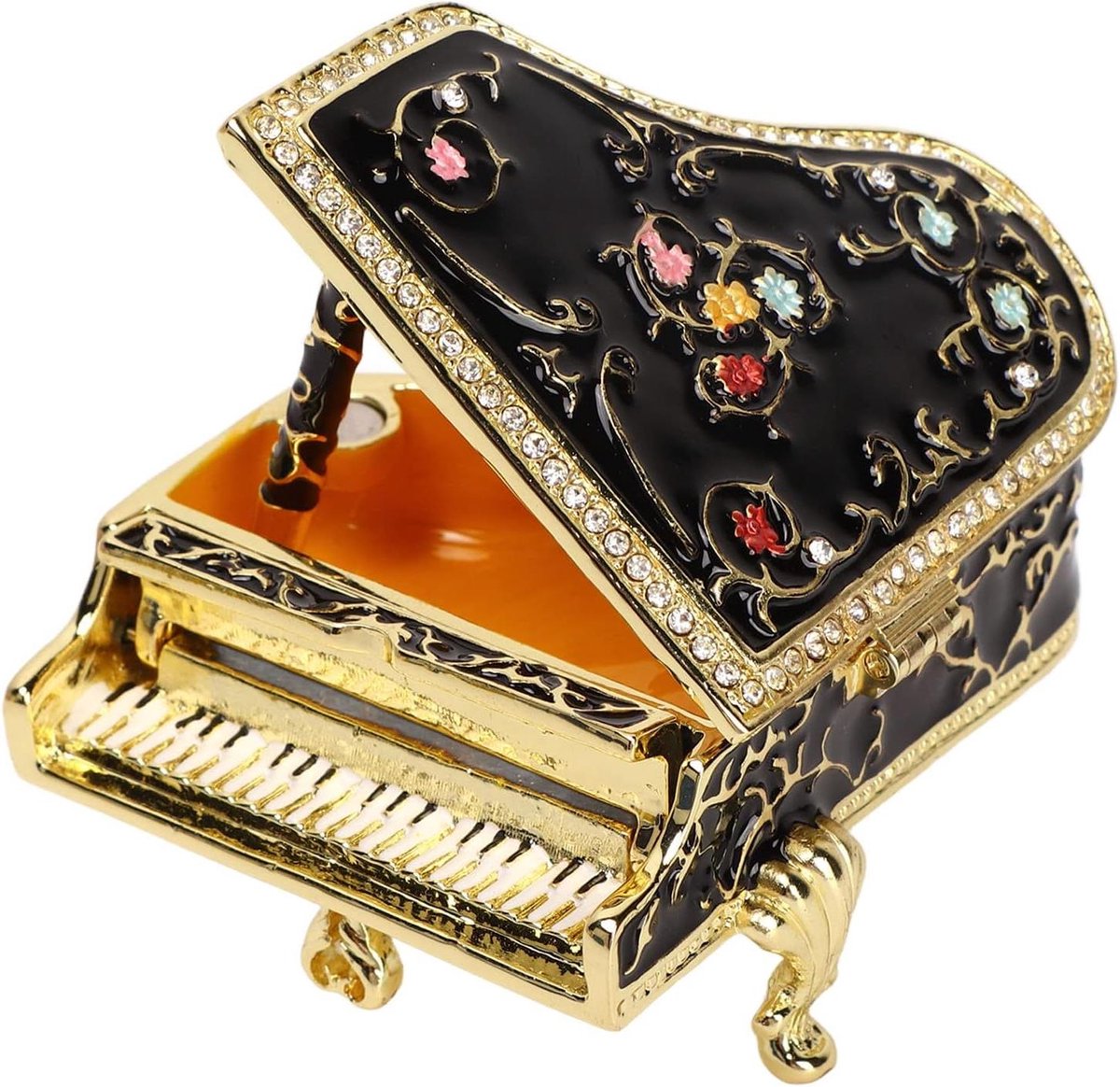 Mini Piano Sieradendoos - Decoratieve Juwelendoos - Sieraden Opbergen - Handgeschilderd Decor - 6.5 x 5.5 x 6 cm - Zwart