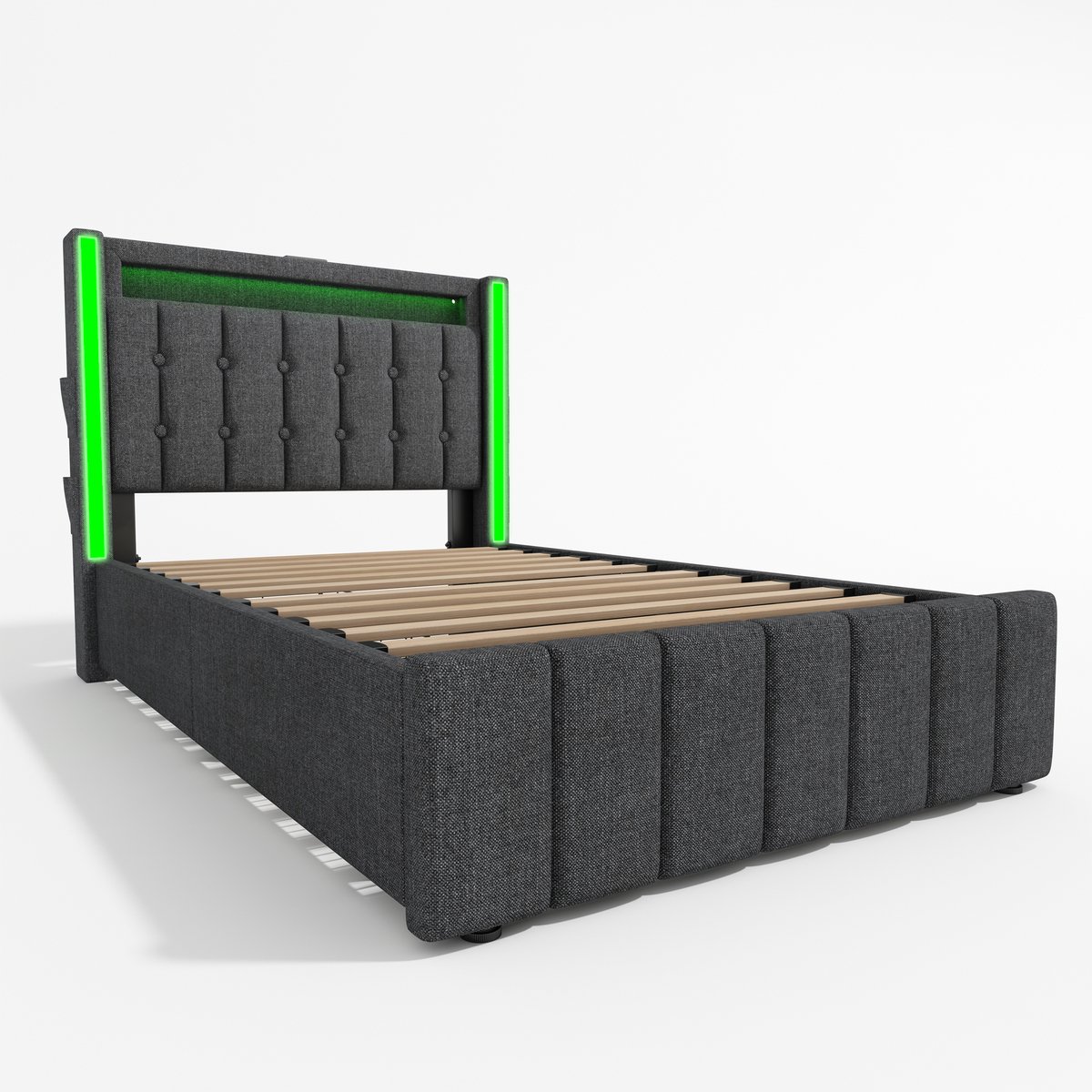 COVREO Bedframe 90x200 cm - grijs, LED, 2 lades, zonder matras