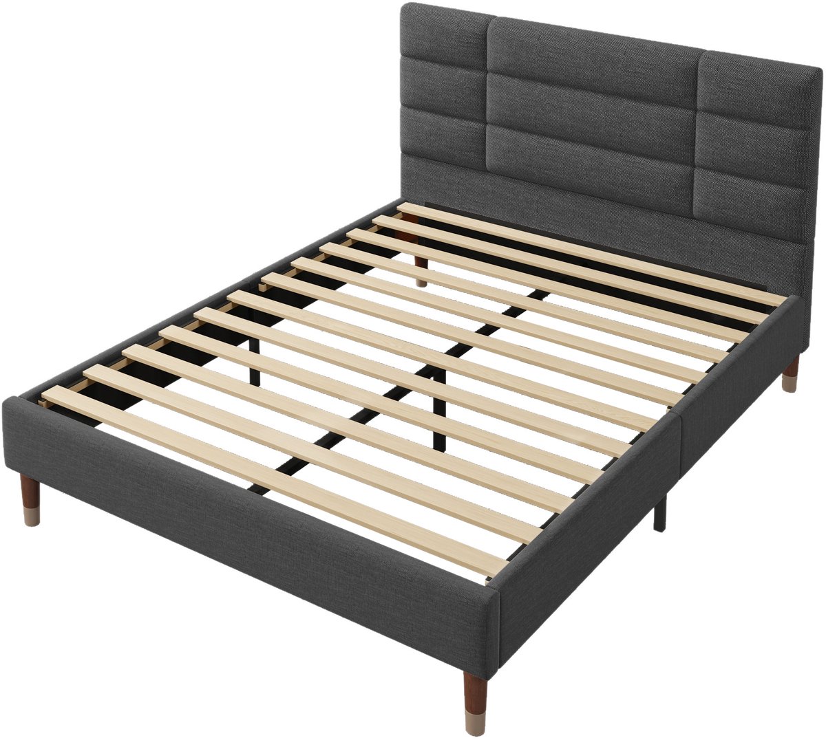 COVREO Bed 140x200 cm grijs met hoofdbord en lattenbodem met matras