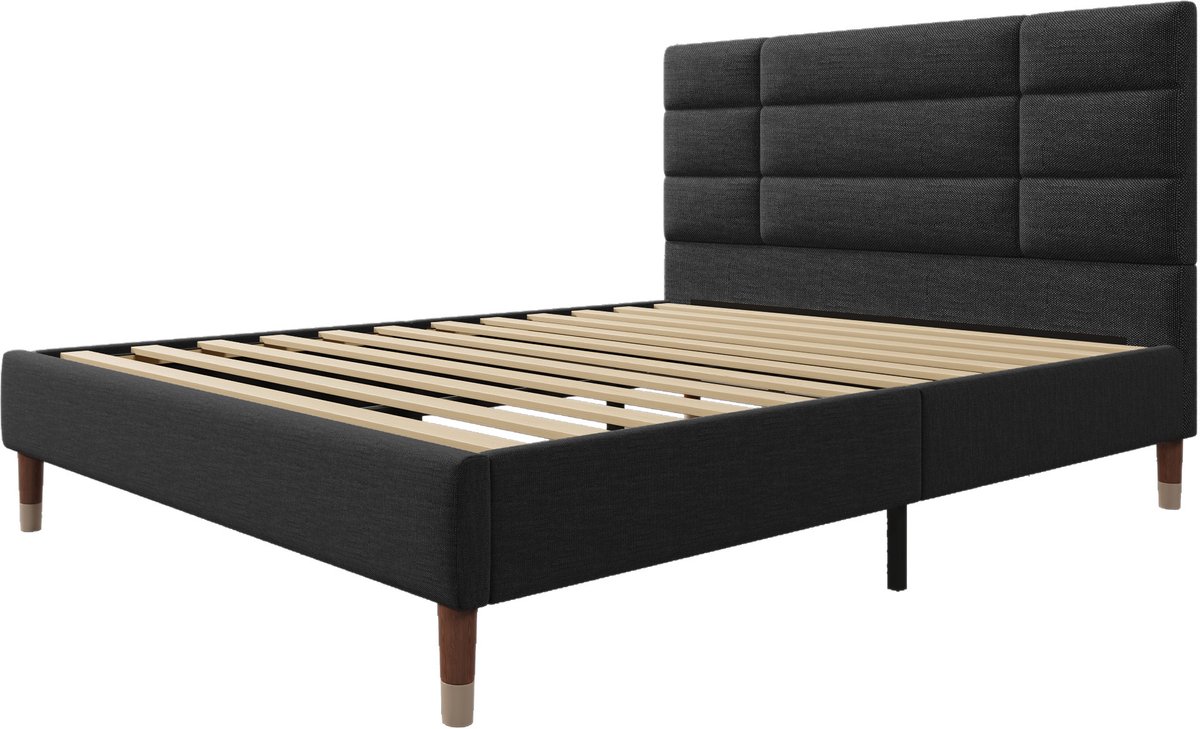 COVREO Bedframe 140x200 cm zwart stof met lattenbodem zonder matras