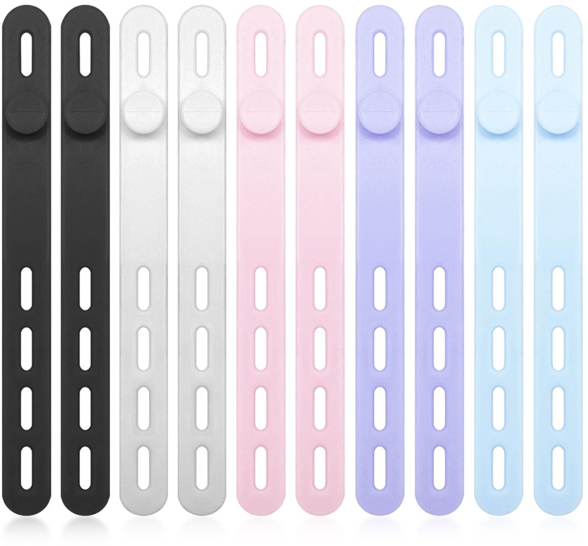 Dailygoods - Gatbinders - Siliconen Kabelbinders - Herbruikbaar en Multifunctioneel - Zwart/Wit/Roze/Blauw/Paarse - Kabelorganizer voor Hoofdtelefoon...