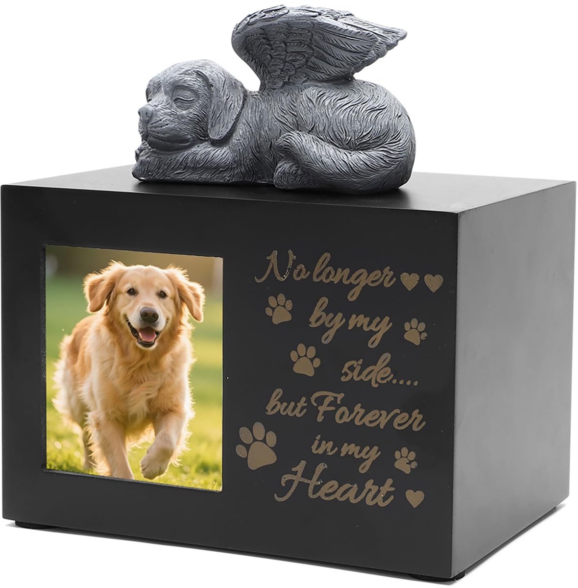 Dailygoods- Hondenurn met fotolijst - Houten urn - Herdenkingscadeau - Asdoos - Hondengelbeeld - Elegante bewaarplaats - Huisdierurn