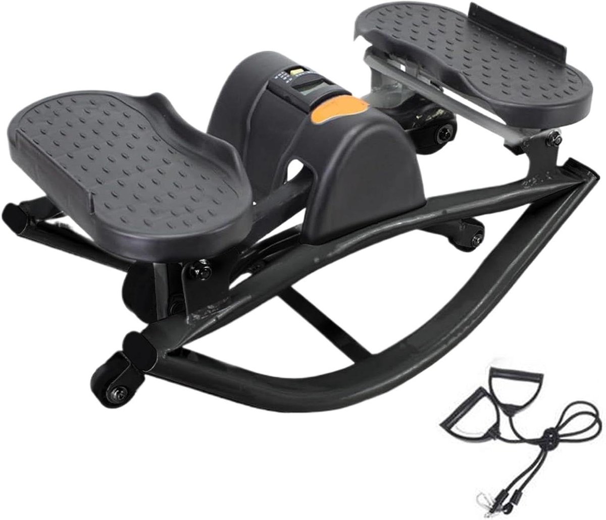 Stepper met Trainingsband - Thuis Fitnessapparaat - Gezondheid Verbeteren - Stil Hydraulisch Ontwerp - 50x25x25 cm - Zwart
