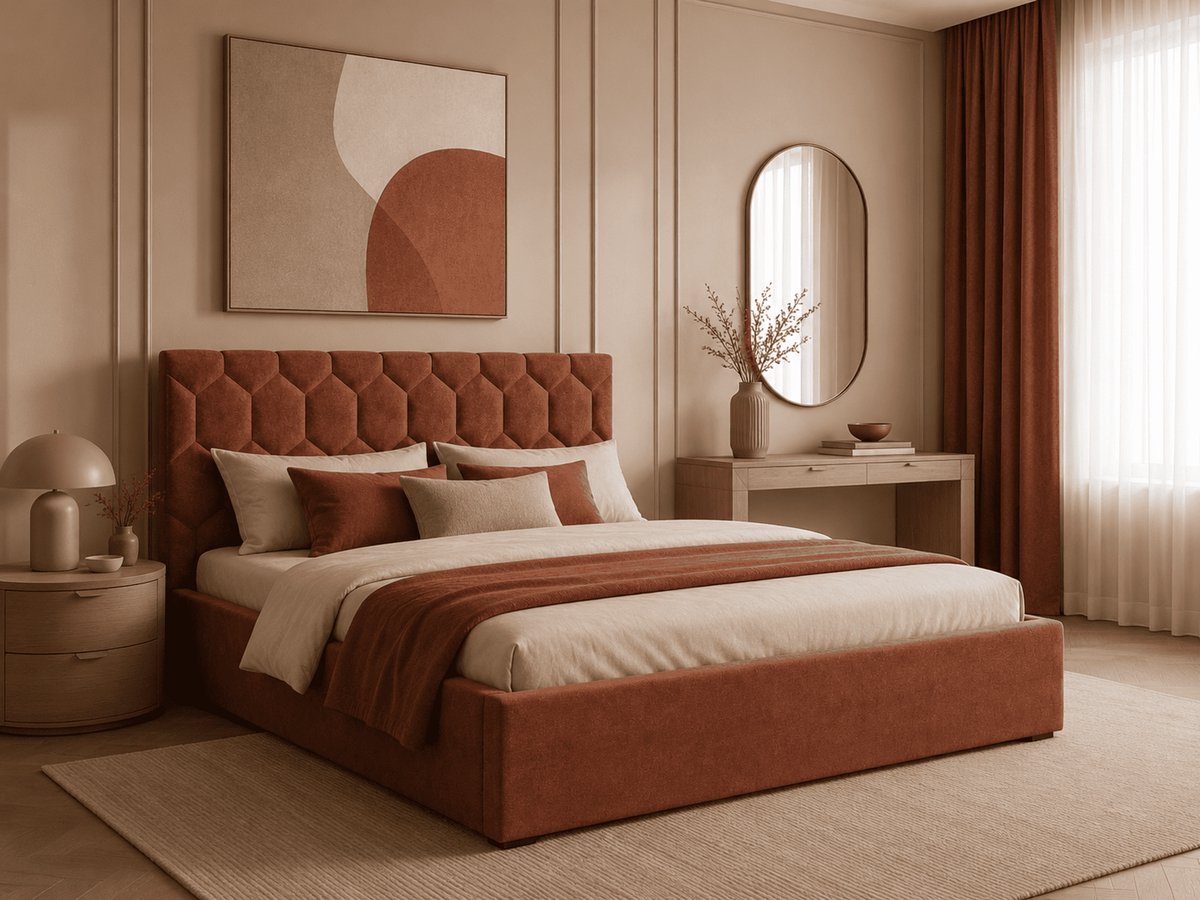AJE Meubles B.V. Gestoffeerd Bed 02 met Opbergruimte en Hoofdbord 180x200 cm - Oranje (Casa 12)