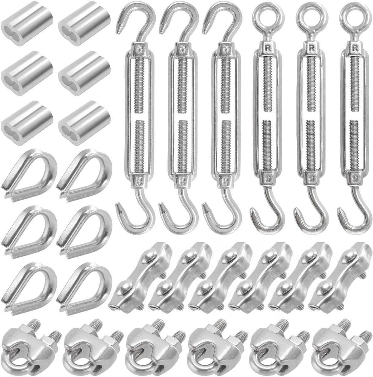 Dailygoods- Draadspannerset 30 Stuks - Roestvrij Staal - Spanslot M5 - Kabelklem - Kabelkous - Persklem - Weerbestendig - Kabelspanners