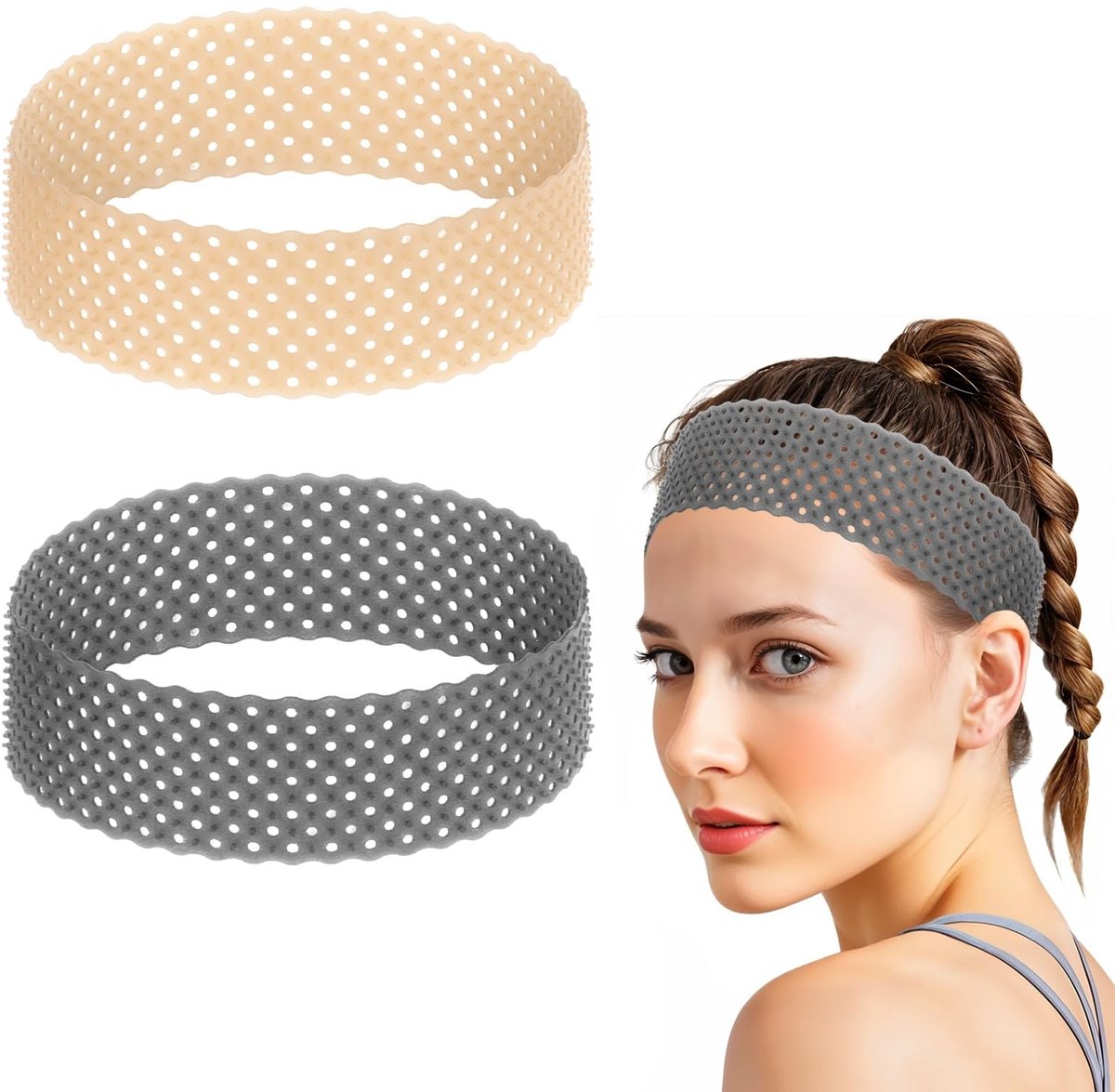 Dailygoods- Pruikband Antislip - Siliconen Pruikband - Verstelbaar - 2 Stuks - Zwart/Huidskleur - Zweetbestendig en Waterdicht - Haarnetje