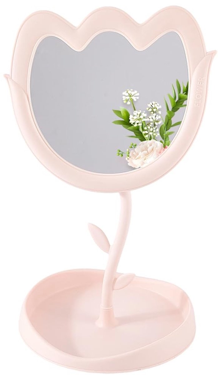 Dailygoods - Roze Bloem Make-upspiegel met Verstelbare Stand - Bureau Decoratie