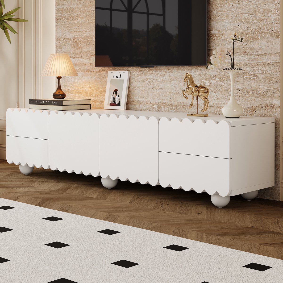 DESMIU Tv Meubel - Minimalistisch Design Met Opbergruimte En Lade - Voor Woonkamer En Werkkamer - MDF En Spaanplaat - 175x38x37 Cm - Wit