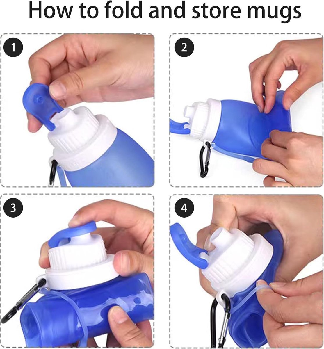 2 Stuks - 500 Ml - Drinkfles - Met Karabijnhaak - Waterzak - Duurzaam - Siliconen - Opvouwbaar - Bpa Vrij - Geschikt Voor Sportschool, Yoga, Hardlopen, Sporten, Fietsen - Blauw, Transparant — cadeau in Sport & Outdoor - foto 6