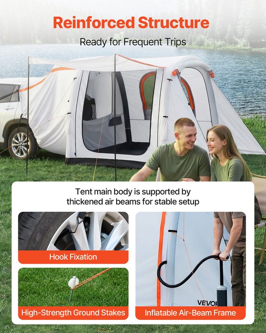 VEVOR Inflatables SUV Tent met Schaduw, 2,44 X 2,04 m 3-Season Suv Tailgate Tent met Geventileerde Deuren & Mesh Raam, Pu2000mm Waterdichte Autoachterkant Tent voor Buitenkampen - Luchtverf Pomp Ingeschakeld van Vevor — afbeelding 3