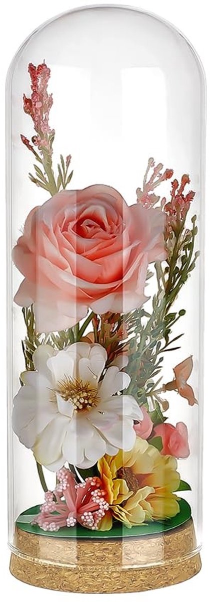 Dailygoods- Glazen Koepel 230 mm Hoog - Decoratieve Stolp - Kurken Voet - Voor Bloemen/Planten - Woondecoratie - Hoogwaardig Glas