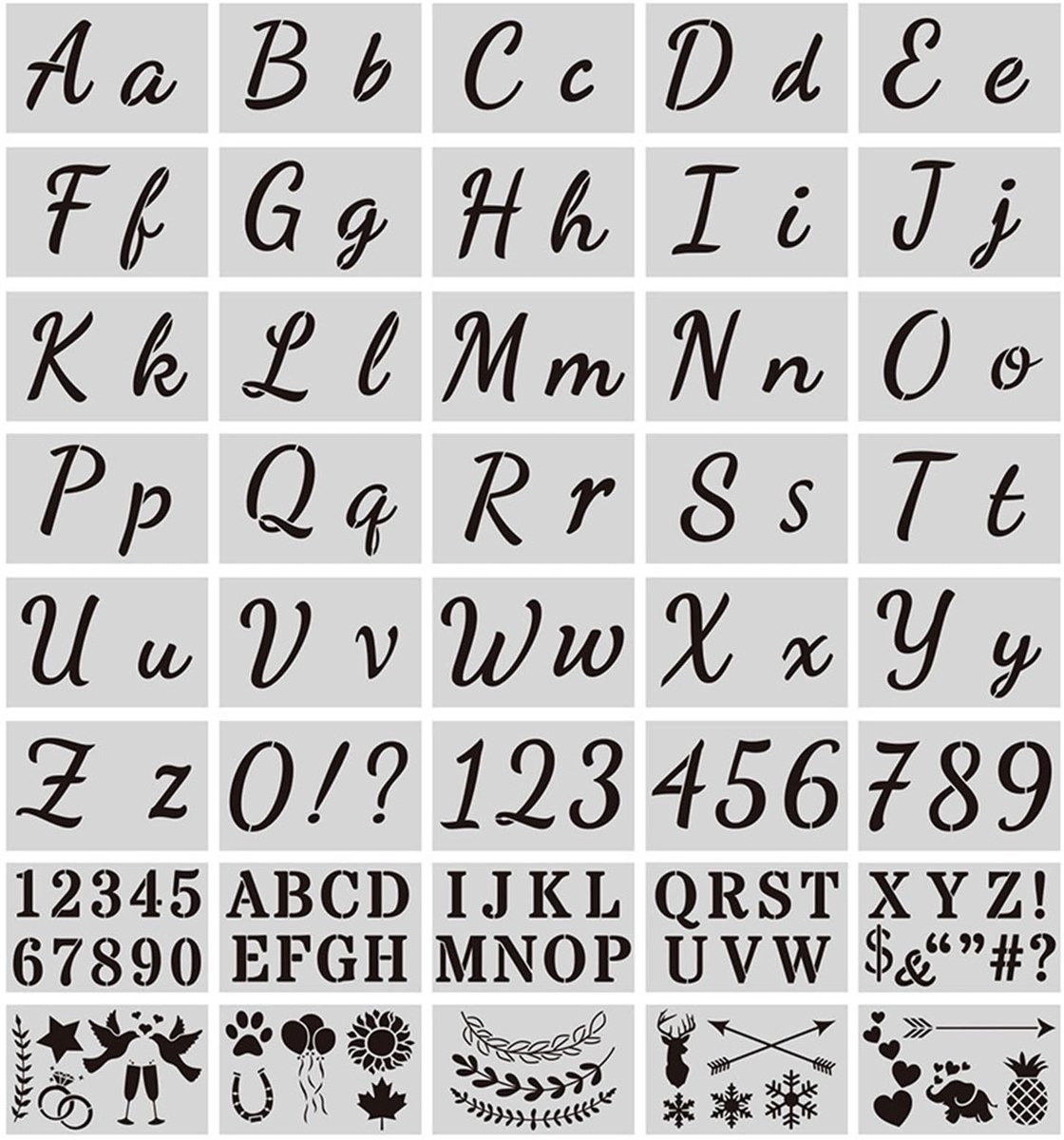 Dailygoods- Lettersjablonen 40 stuks - 128 Designs - Sjablonen voor Schilderen - Kunst Alfabet - Cijfers - Robuust PET-Materiaal