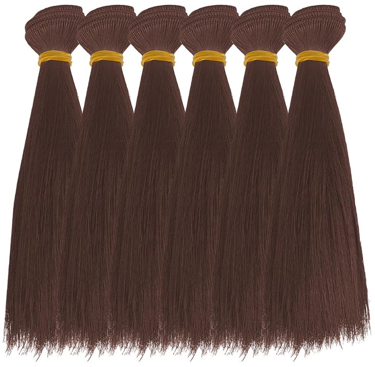 Dailygoods- Pop Haar 6 Stuks - Pruik Haar - Kokosnoot Bruin - DIY Pop Accessoires - Lange Rechte Kapsel - 180 mm Breed, 995 mm Lang