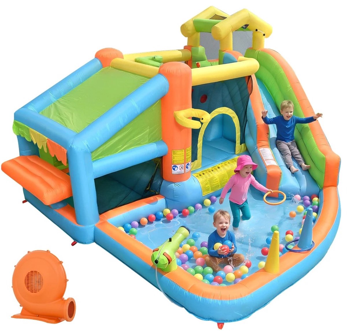 Velmio Multifunctioneel Springkasteel met Waterglijbaan & Waterspeelpark - Springkussen - Ballenbak - Zwembadspel - Waterspeelgoed buiten - Waterpark - Water speelgoed - Opblaasbaar zwembad - Zomer - Zomervakantie - Kinderfeest - Kinderverjaardag