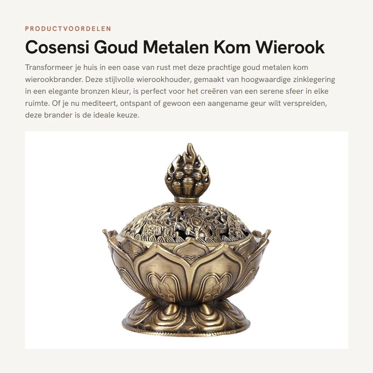 Dailygoods- Wierookbrander Goud - Zinklegering - Lotus Kom - Voor Torenwierook - Afmetingen 6,9 x 7 cm - Gewicht 132g - Wierookhouder