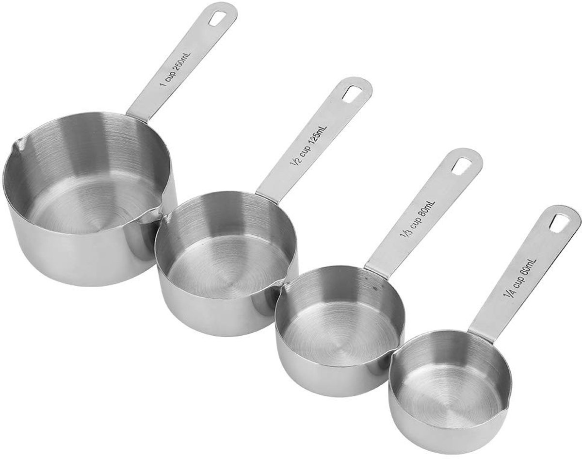 Dailygoods- Maatbekers Set van 4 - RVS Maatlepels - Keuken Bakgereedschap - Antislip Ontwerp - Duidelijke Schaal - Veilig in Gebruik - Keukenmaatbeker