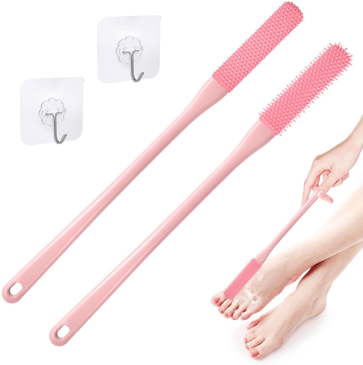 Dailygoods- Voetwasborstel Siliconen - Voetborstel - Teenborstel - Douche - 2 Stuks - Roze - Voetenborstel