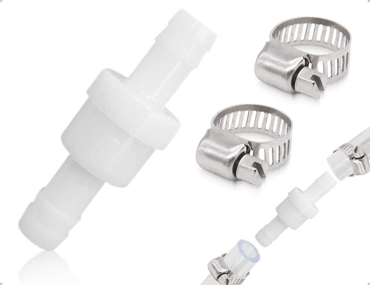 Dailygoods- Terugslagklep 10mm - Terugslagventiel - Kunststof/Roestvrij Staal - Slangklemmen 6-12mm - Terugstroompreventie - Eenvoudig ontwerp