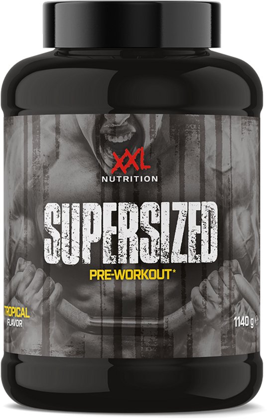 Zwarte pot XXL Nutrition Supersized Pre-Workout Tropical Flavor, 1140 g.