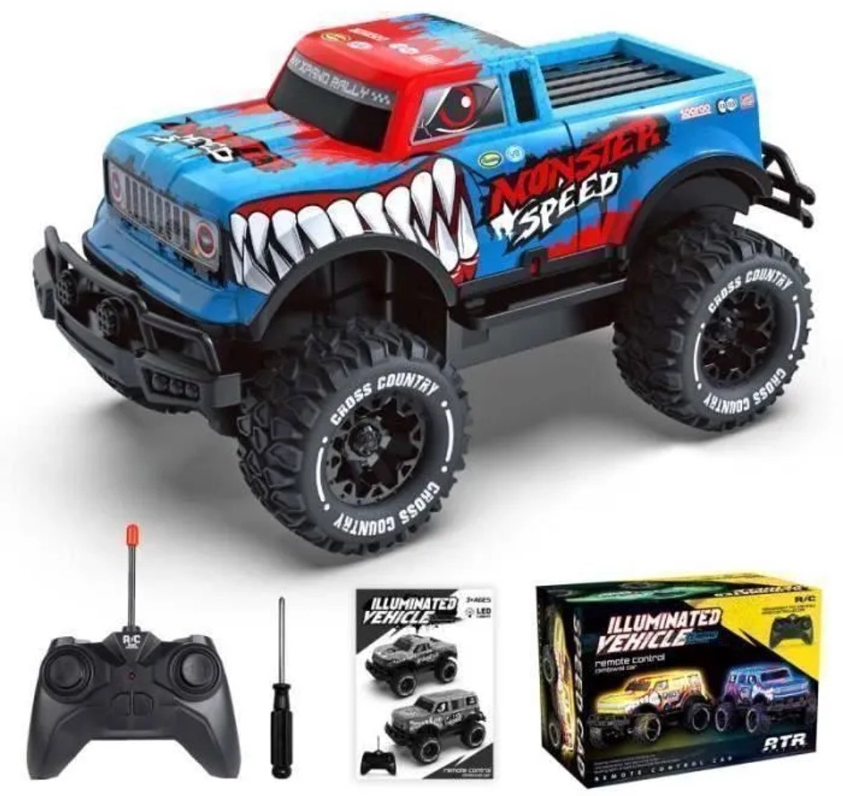 TEKROA® Bestuurbare Auto - Monster Truck - 2.4GHz - RC Auto Off-Road met LED Verlichting - Bestuurbare Auto voor Kinderen (3 tot 10 Jaar)