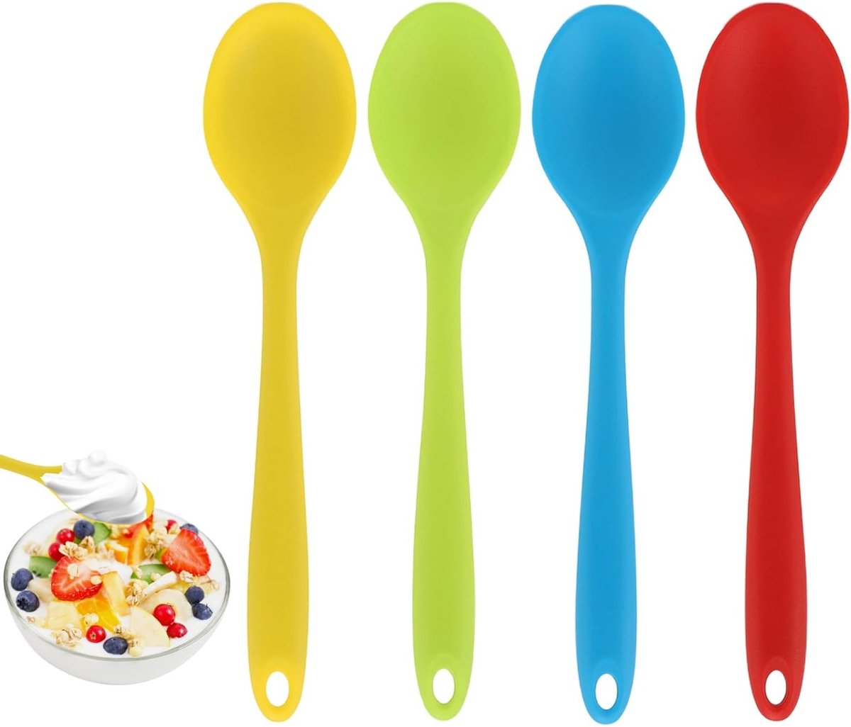 Set van 4 Kleurige Siliconen Keukengerei met Lepel, Antiaanbaklaag, Hittebestendig voor Koken en Bakken