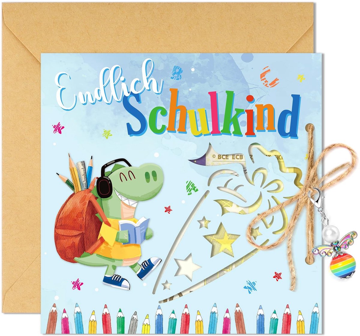 Dailygoods- Visitekaartje voor schoolkinderen - Dinosaurus - Geldgeschenkverpakking - Wenskaart - Grappige geschenken - Inclusief enveloppen