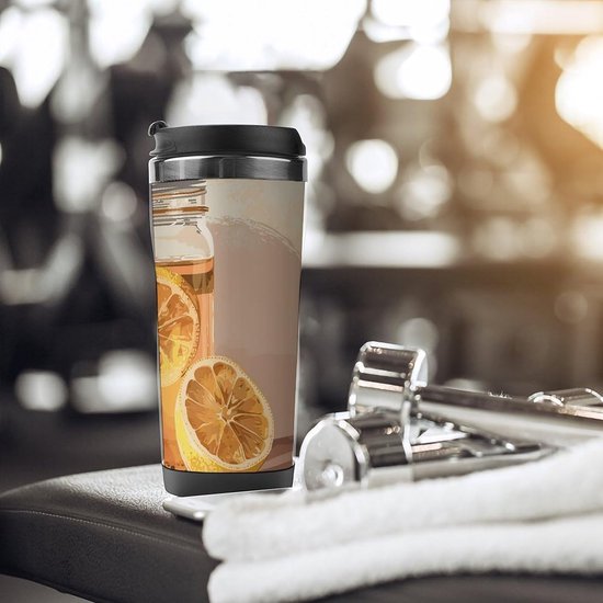 Reismok met deksel - Glazen pot beker - Onderweg drinken - Lekvrij ontwerp - 350 ml - Wit — afbeelding 2