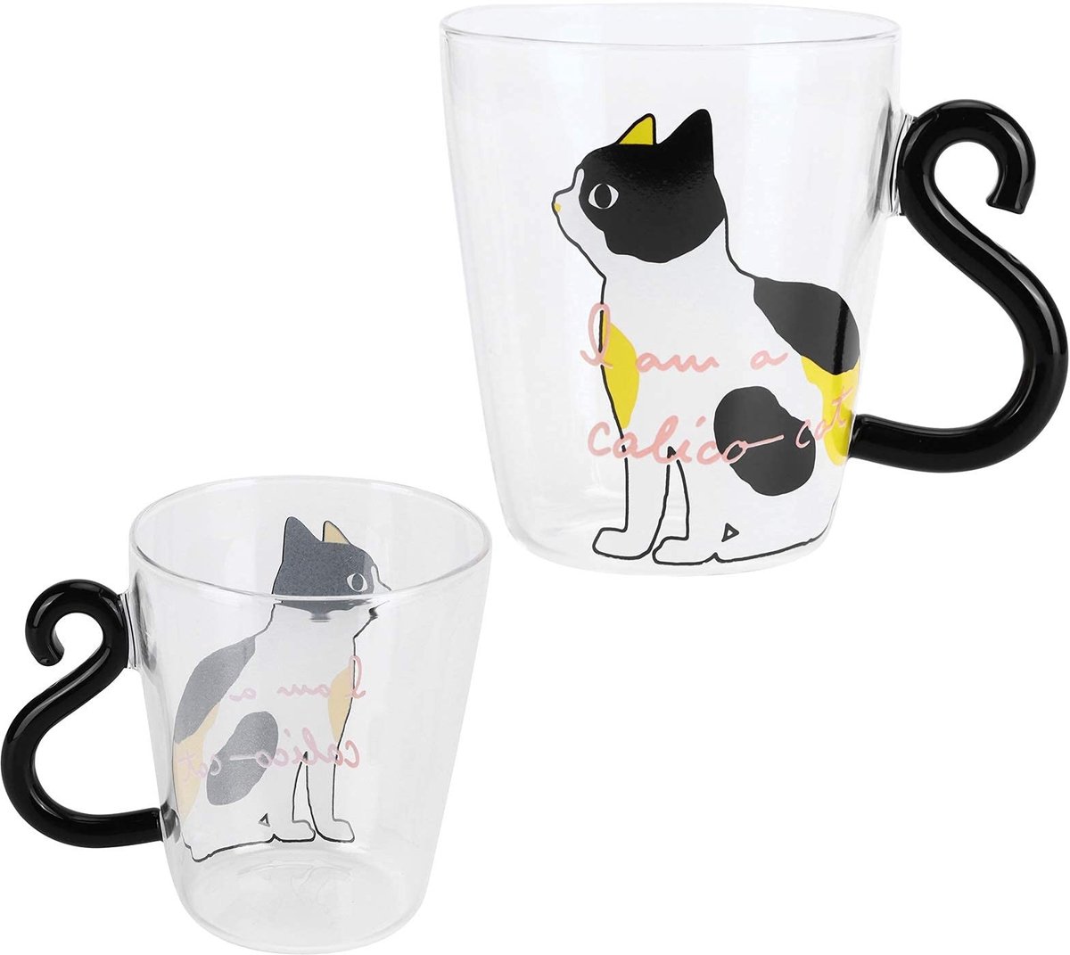 Dailygoods- Kat Glazen Beker 300ml - Set van 2 - Hoog Borosilicaatglas - Transparant Drinkglas - Koffiemok - Geschikt voor Sap en Espresso