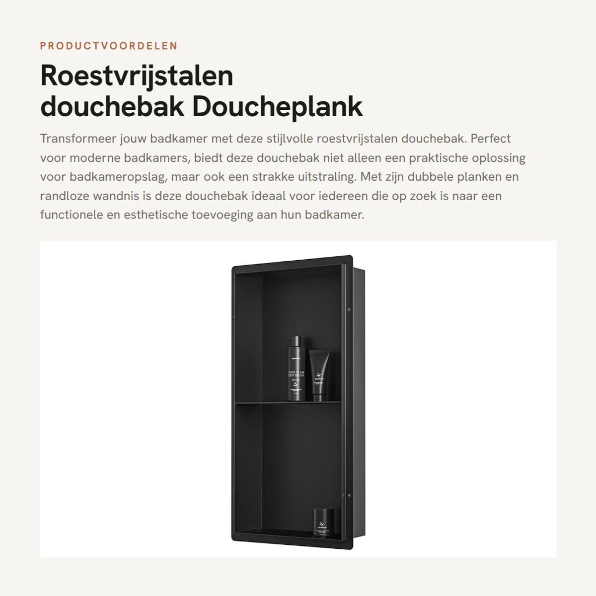 Dailygoods- Douchebak Roestvrij Staal 304 60x30x10 cm - Wandnis - Dubbele Plank - Vlakke Montage - Geen Tegels Nodig - Duurzaam en Corrosiebestendig