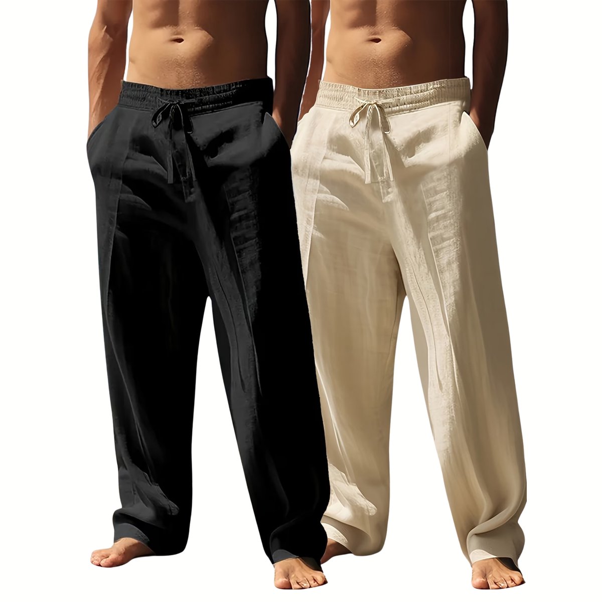 Currero Linnen Broek Heren - Zomerbroek - Volwassenen - Lange Broek - Pantalon - Strandbroek - Zomer - Ibiza Stijl - Zwart + Khaki XL