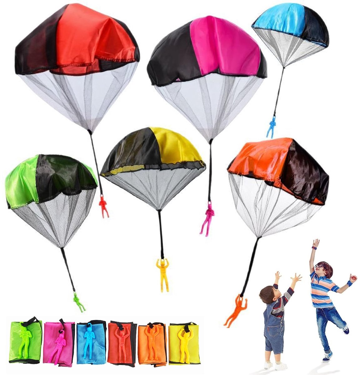 Dailygoods- Parachutespeelgoed 6 Stuks - Vliegend Speelgoed - Buiten Speelgoed - Geschenken - Kinderspeelgoed - Eenvoudig te Bedienen