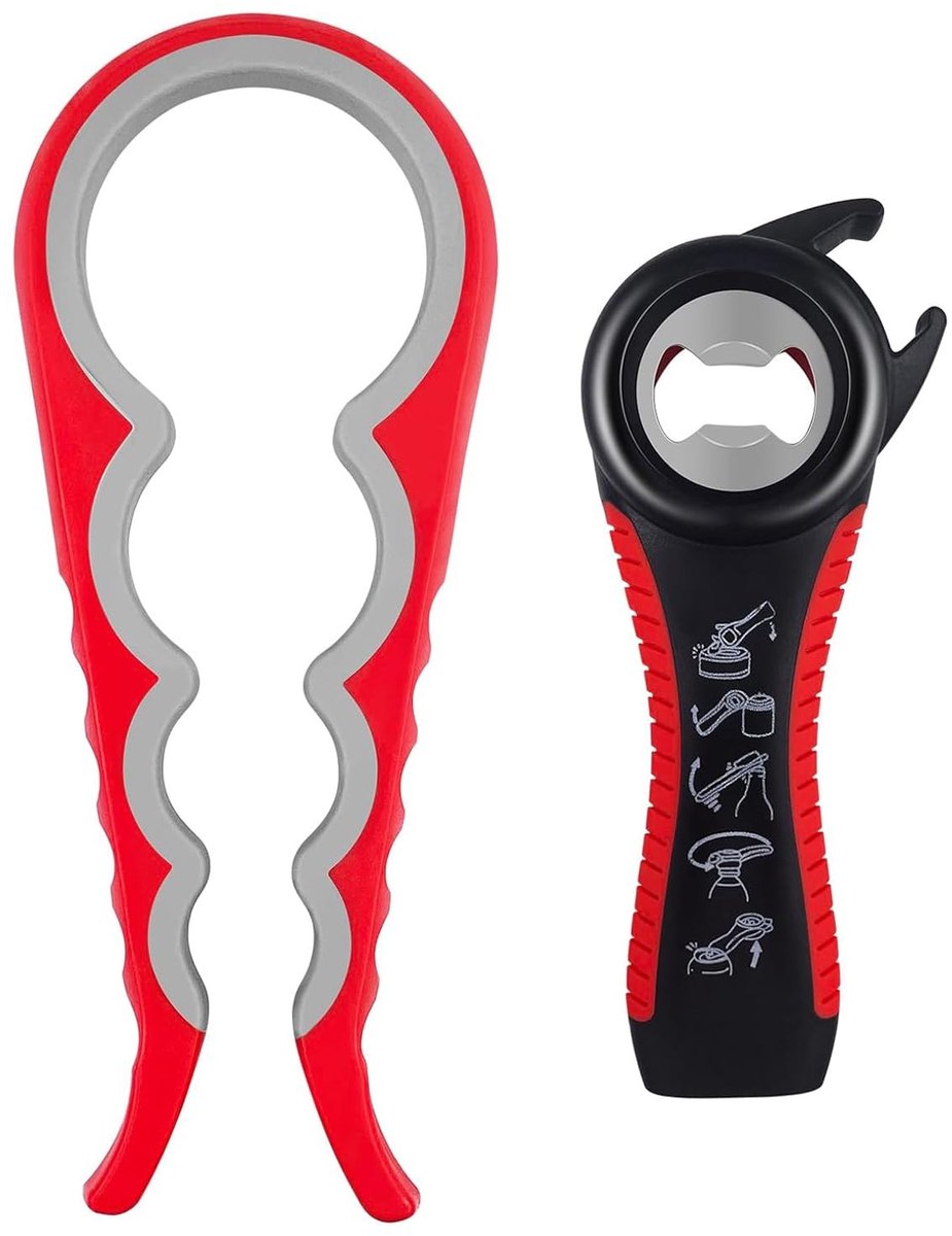 Dailygoods- Glasopener - 5-in-1 Multifunctioneel - Schroefdekselopener - Antislip Handgreep - Duurzaam Roestvrij Staal - Ergonomisch Ontwerp voor Senioren - Flesopener