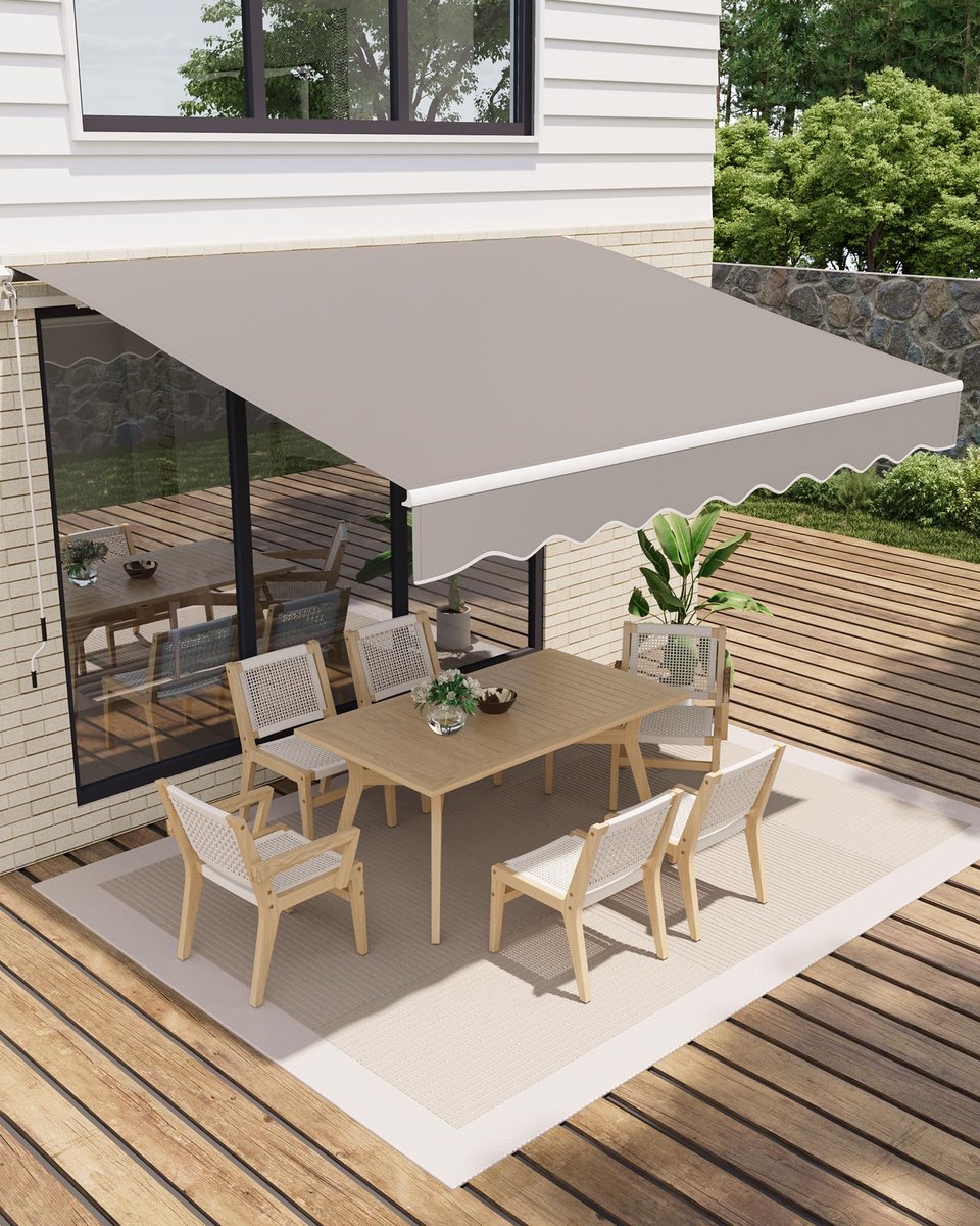 Zonnescherm Knikarmscherm 350x250cm - UV50+ & Waterafstotend - Met Draaimechanisme en Muurbevestiging - Lengte en Hoek Verstelbaar - Balkon Terras Zonwering - Uittrekbaar Scherm - Grijs