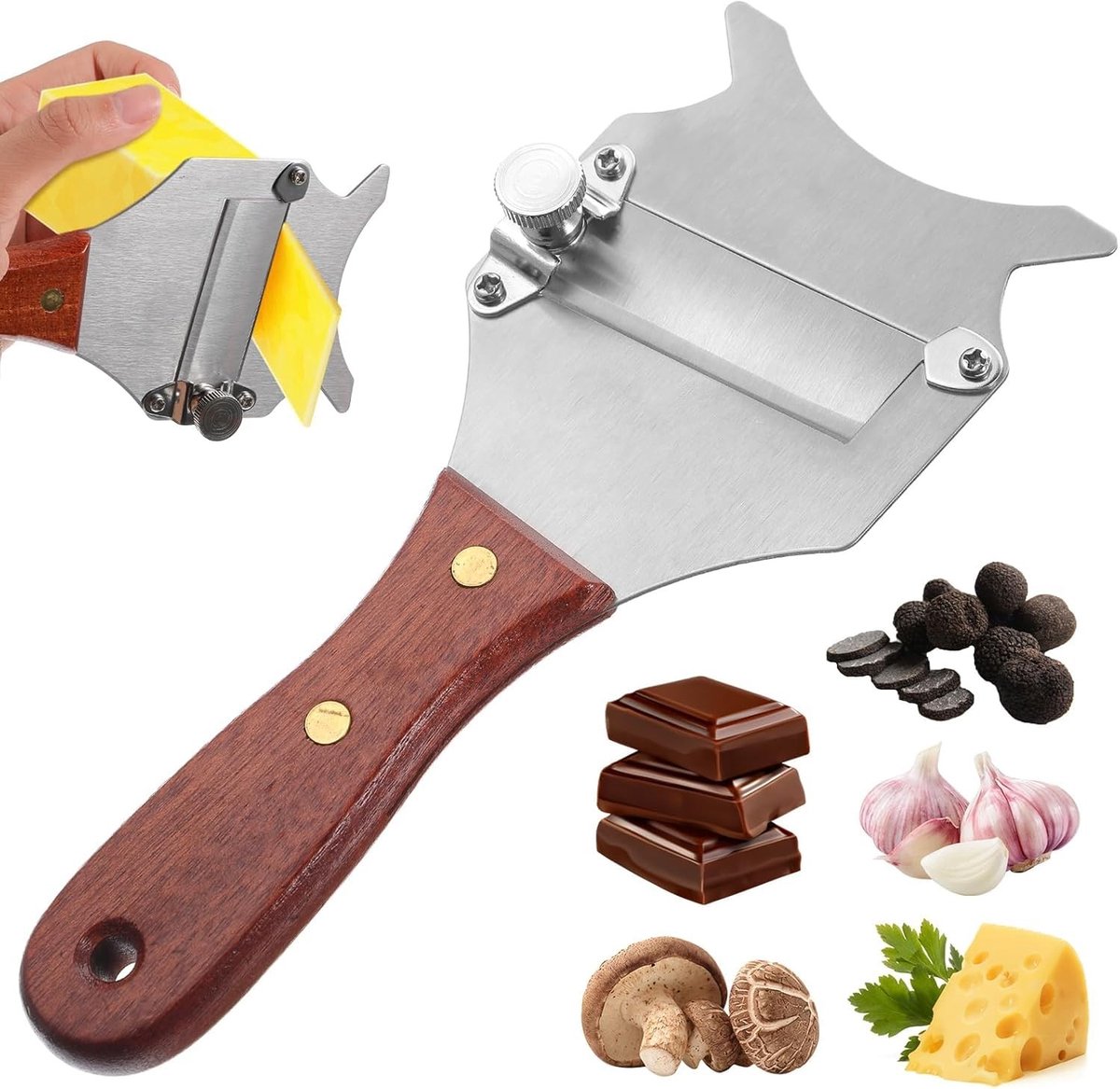 Dailygoods- Trüffelhobel Roestvrij Staal - Kaasschaaf - Trüffelsnijder - Kaasschraper - Houten Handgreep - Voor Thuis/Keuken