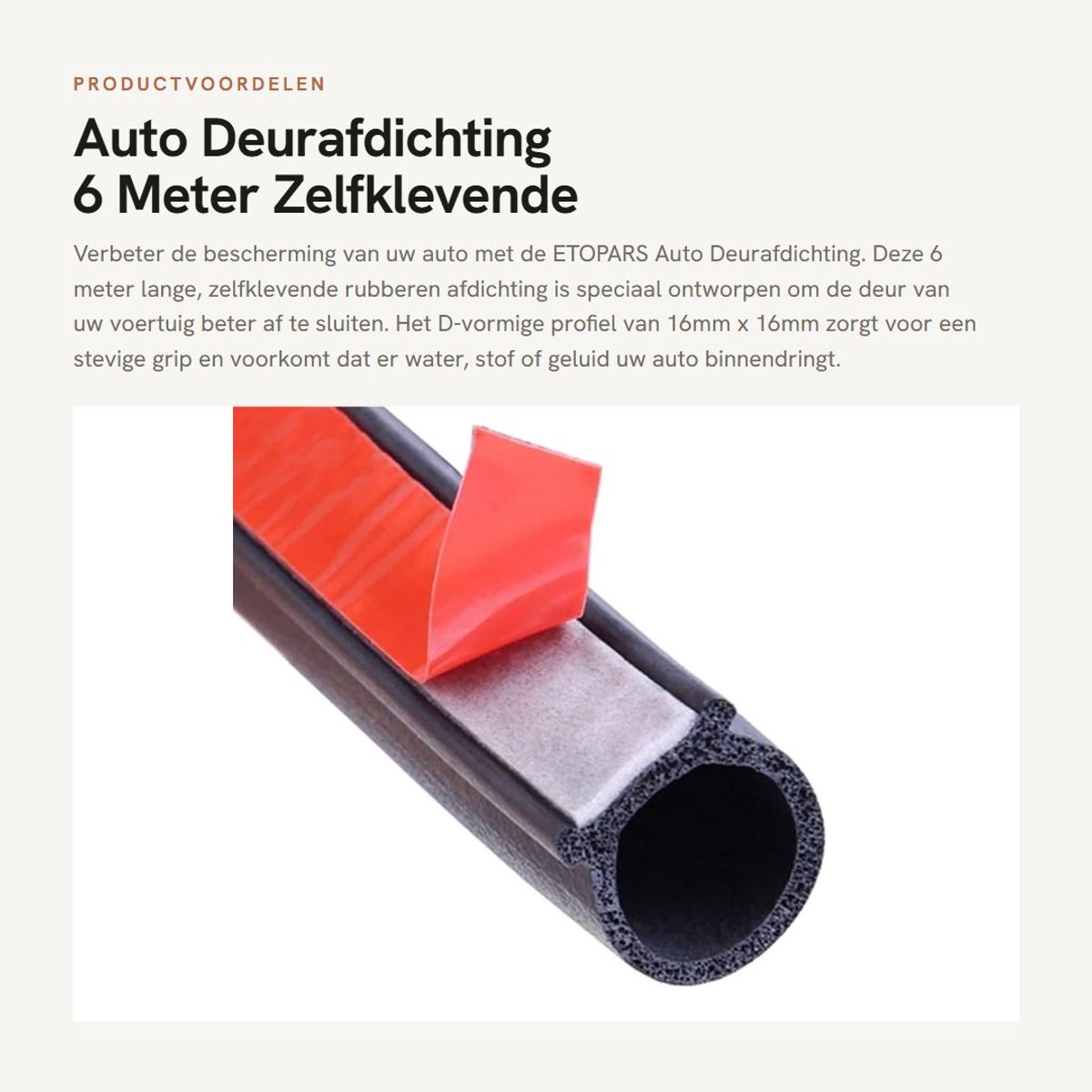 Dailygoods- Deurrubber 6 Meter - Waterdichte Sealing Strip - Geluidsdempende D-vorm - Zelfklevend - Bescherming Auto - Verbeterde Luchtdichtheid - Deurrubberstrip