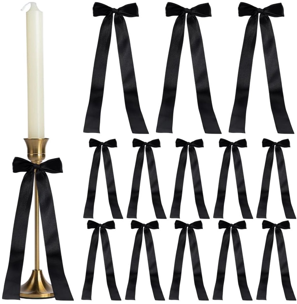 Dailygoods- Kaarsenhouder Elegant Zwart Ontwerp - 16 Stuks - Kandelaar Strikken - Tafeldecoratie - Bruiloften - Verjaardagsfeestjes - Zelfklevend - Decoratie