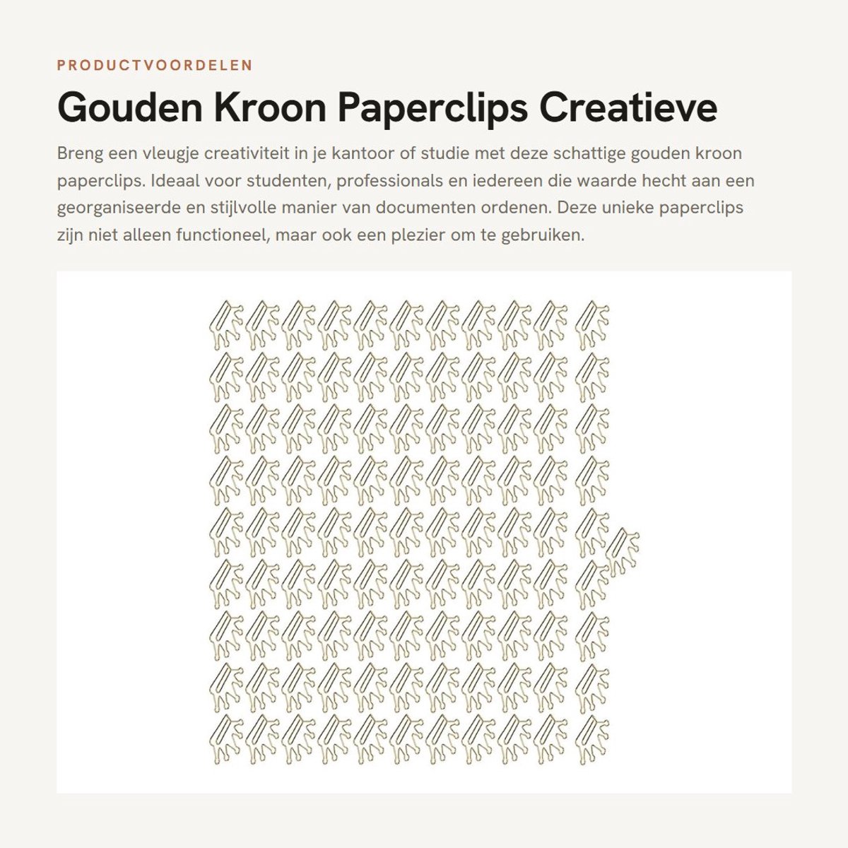 Dailygoods- Kroonpaperclips 100 stuks - Gouden Paperclips - Creatieve Bladwijzers - Notitieclips - Documentmarkering - Lichtgewicht Metaal