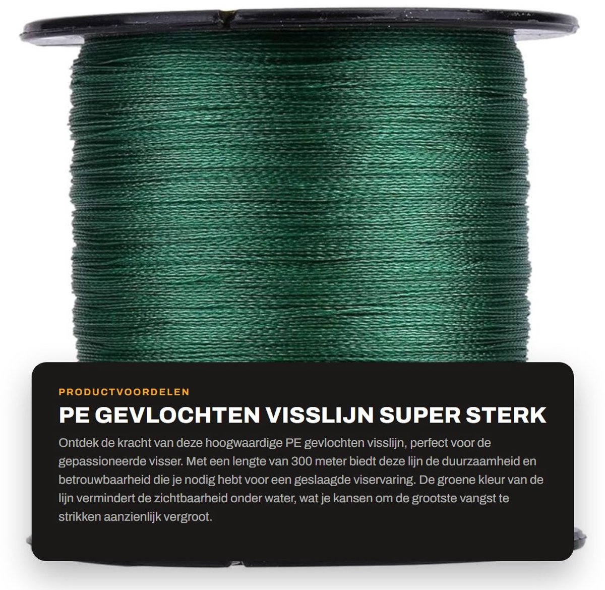 Dailygoods- Vislijn 300 m - Gevlochten 4 strengen - PE Materiaal - Hoge sterkte - Slijtvast - Groene kleur - Vistocht