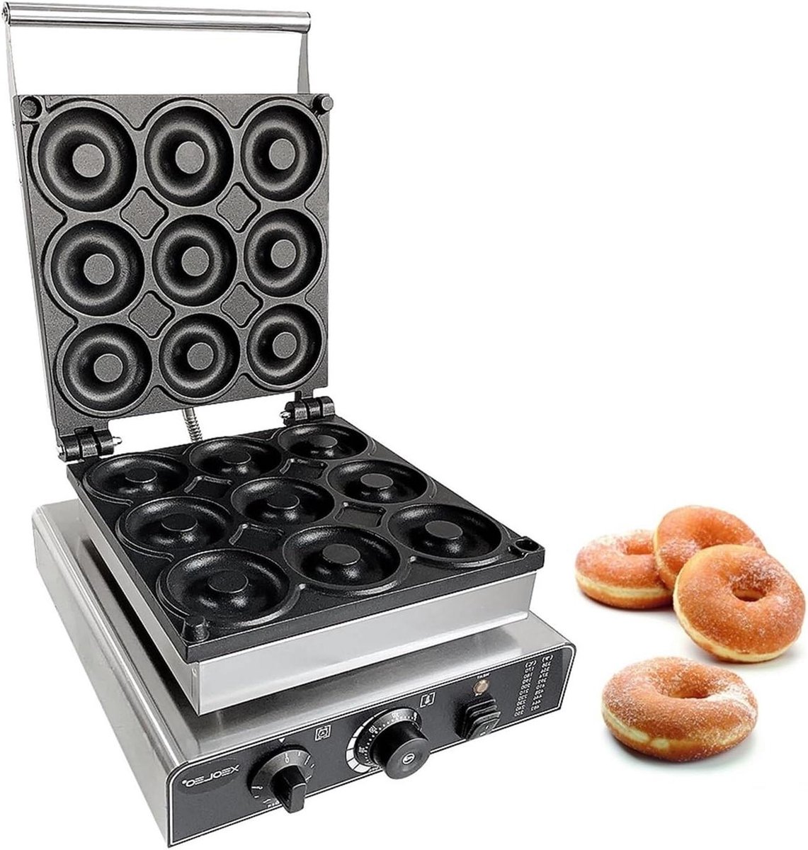 Elektrische Wafelmaker - Donutmaker Cirkelring - Zelf Gebak Maken - Dubbelzijdig Constante Temperatuur - 9 Stuks - Zilver