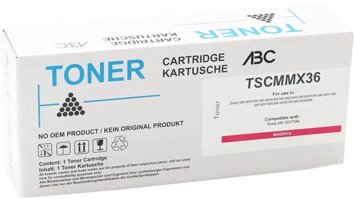 ABC huismerk Toner magenta geschikt voor Sharp MX-M2610N MX-M2615N MX-M2640N MX-M3110N MX-M3115N MX-M3140N MX-
