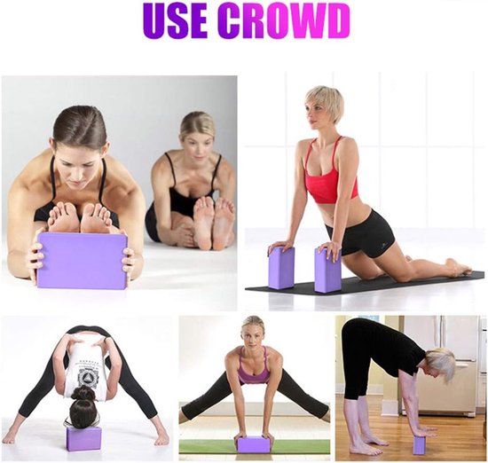 Yoga Blokken Set - Pilates Ondersteuning - Houding Verbeteren - High-Density Foam - 23x15x10 Cm - Donkerpaars — afbeelding 4