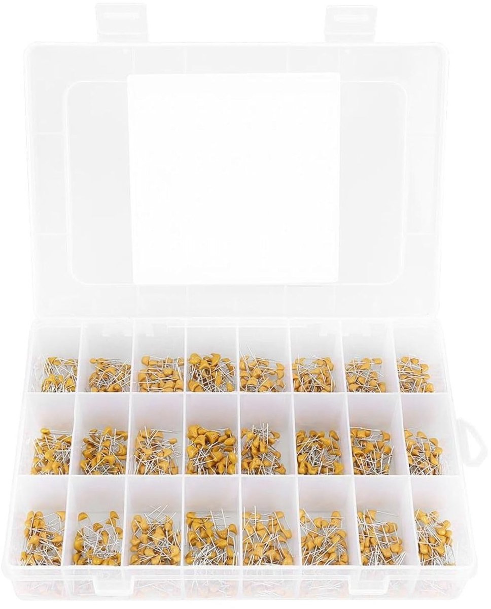 Assortiment van 1200 Keramische en Monolithische Condensatoren, 24 Waarden met Opbergdoos, 50 V, 10 pF tot 10 µF, Perfect voor Elektronica Projecten en Reparaties