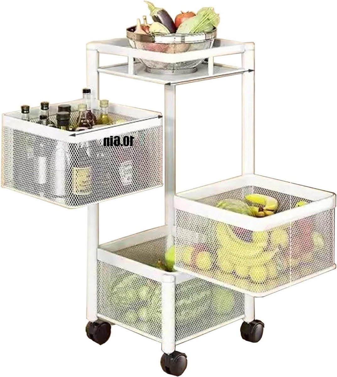 Keuken Opbergrek - Fruit Trolley - Keuken Organiseren - Roterend 5-laags - 35 inch Hoog - Zwart