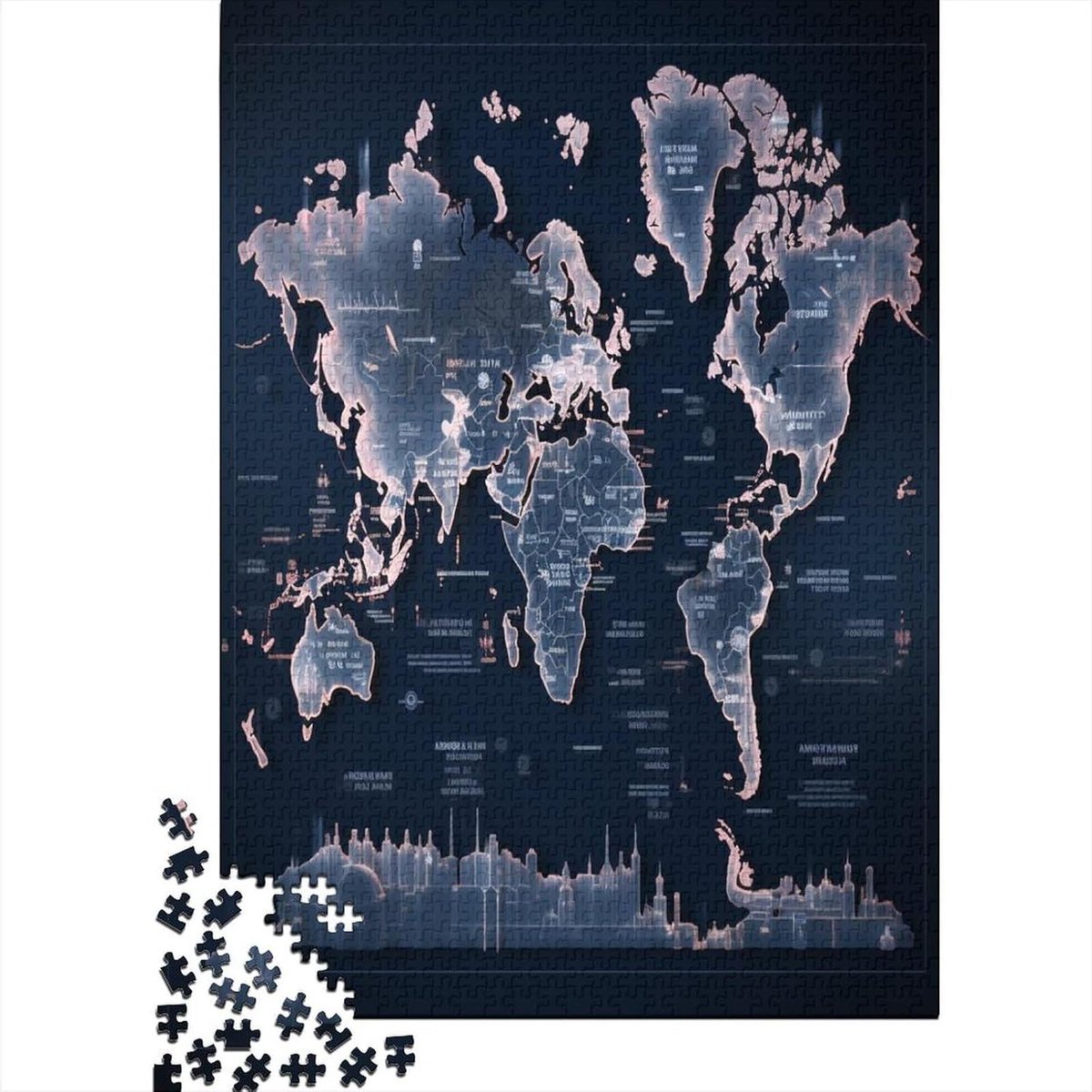 Kaart Puzzel - Legpuzzel Volwassenen - Ontspanning Thuis - Unieke Vormen - 75 x 50 cm - Style-17