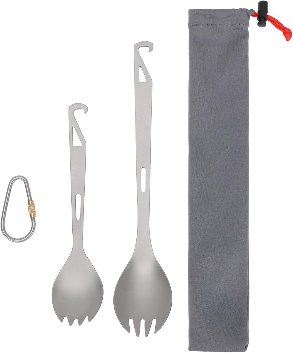 Kampeerbestek Set - Vork Lepel - Buiten Eten - Lange Steel - 2 Delig - Titanium
